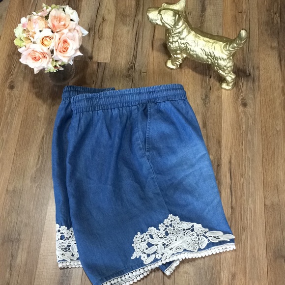 Ruff Hewn Light Blue Elastic Embroidered Shorts L - Picture 3 of 4